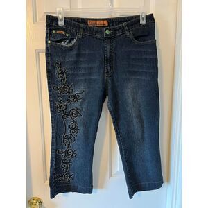 Vintage Y2K Daniel Original Designs Capri Jeans Embroidered Beaded Embellished L